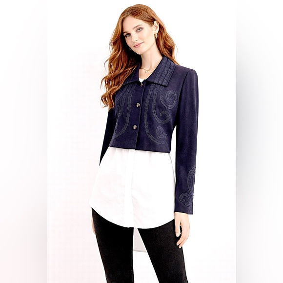 Zelda Jackets & Blazers - Zelda ~ Vintage Blue/Black Embroidered Soutache Embellished Jacket Blazer